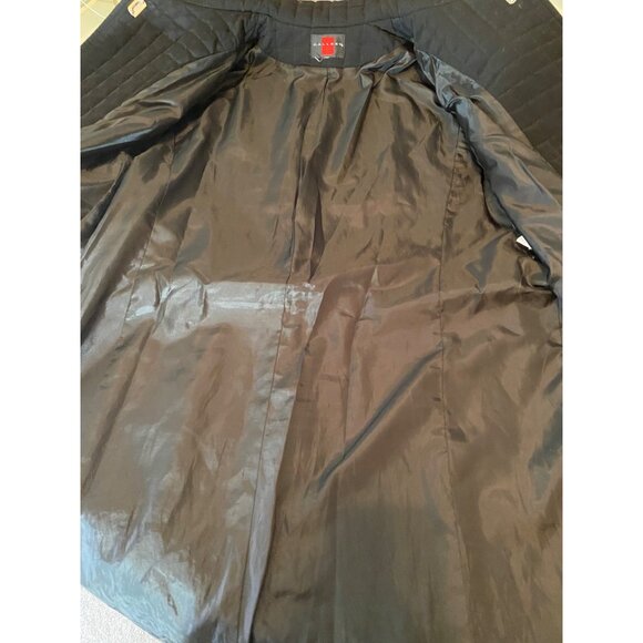 Gallery Quilted Black Jacket 36" Long Coat Belted Waist Medium - Picture 3 of 13